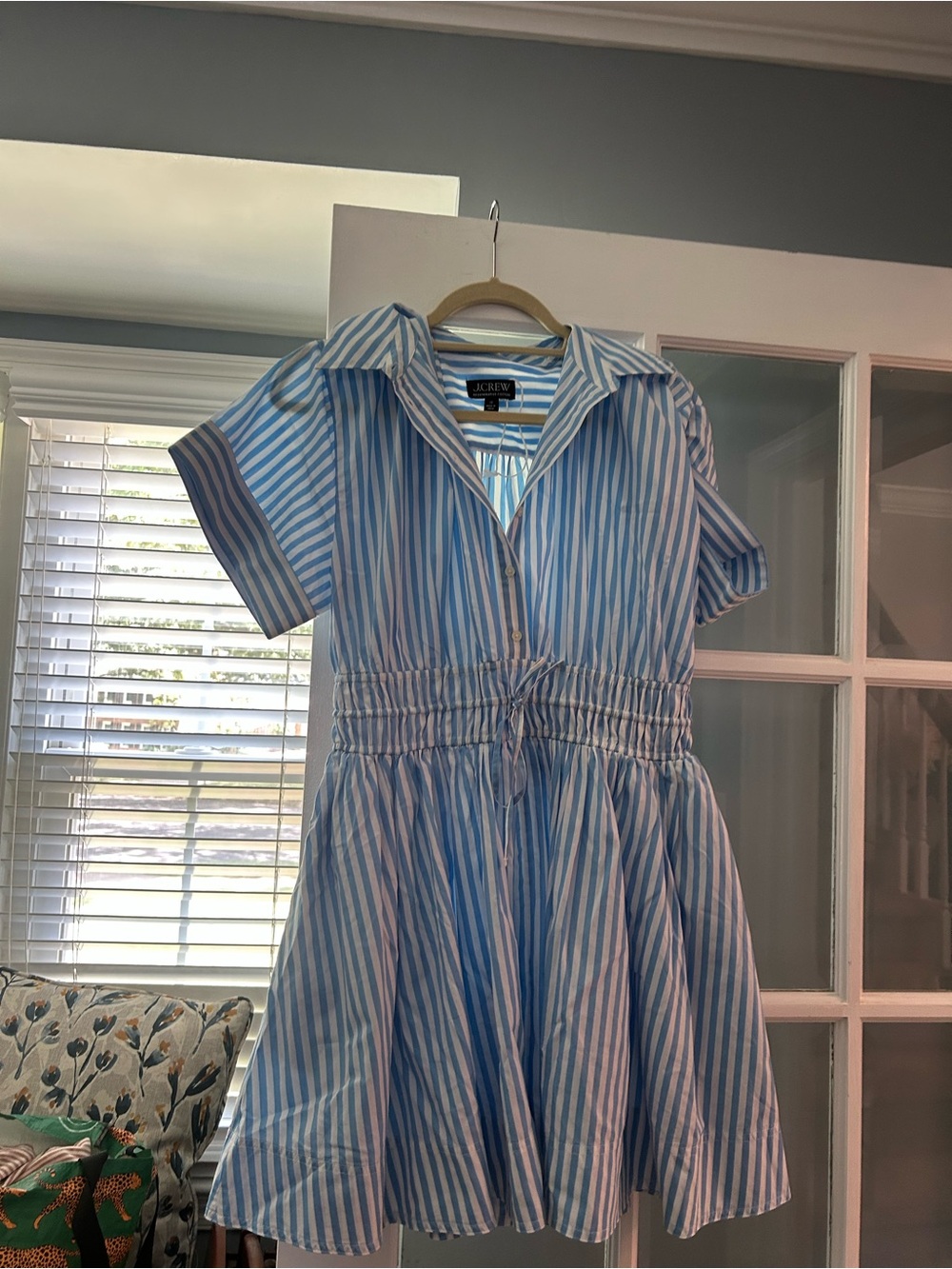 J. Crew Light Blue and White Striped Shirt Dress - Picture 2 of 4